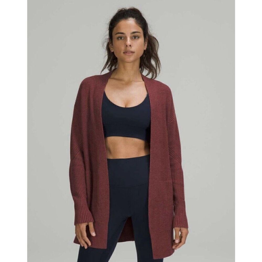 Lululemon Cashlu Sweater Wrap Cardigan Heathered Mulled Wine Size M/L Pockets